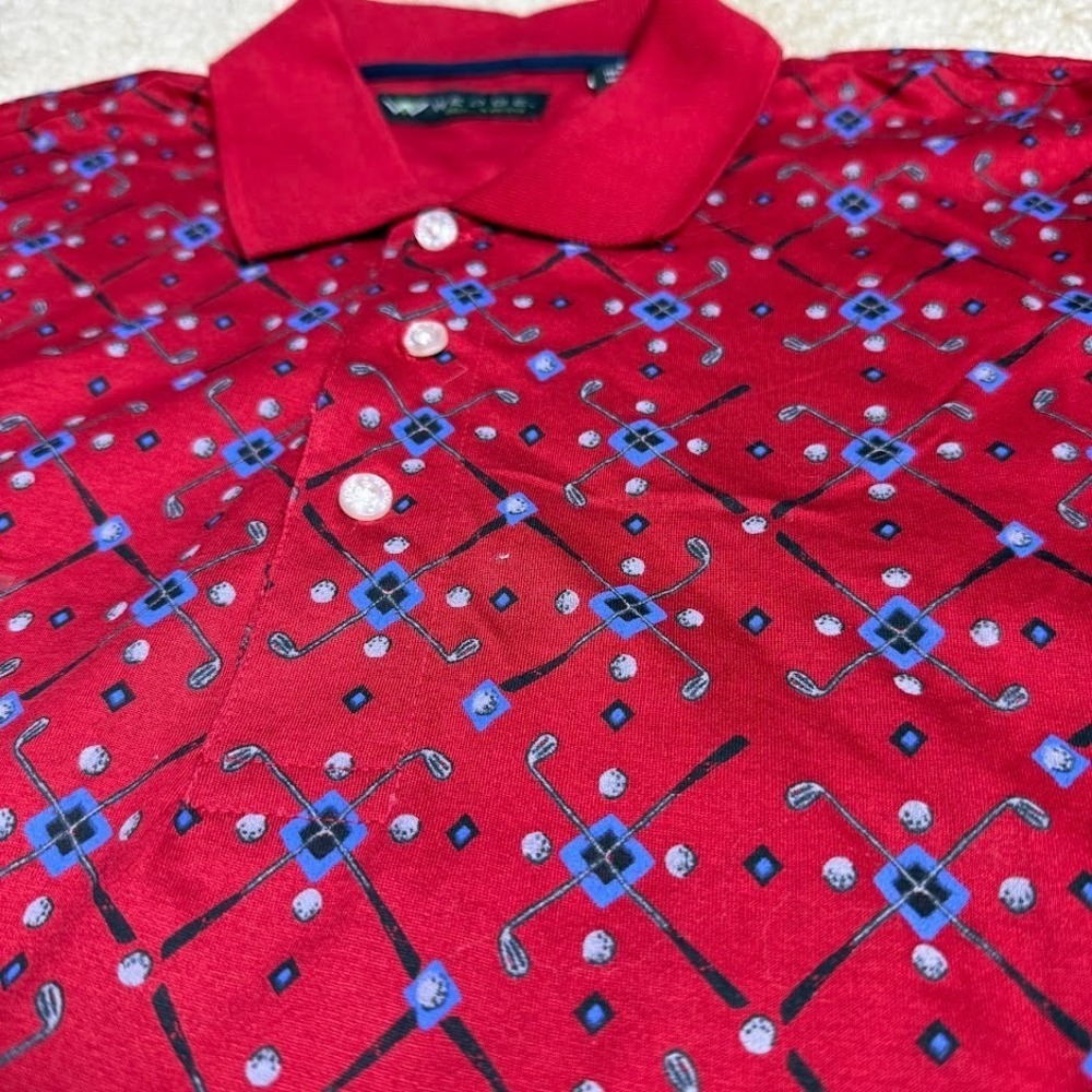 Wedge Golf Polo Shirt Mens XXL Red Golf Club Print Mercerized Cotton NWT Y2K VTG
